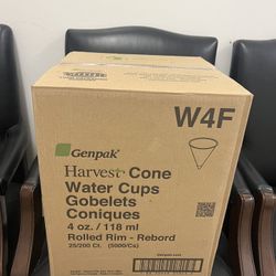 Water Cups - 4 OZ. Rolled Paper Beverage Cone Cups. Brand New in a Factory Sealed Box. Containing 5000 Cups.