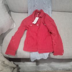 Red Jean Jacket-Ripped sleeves