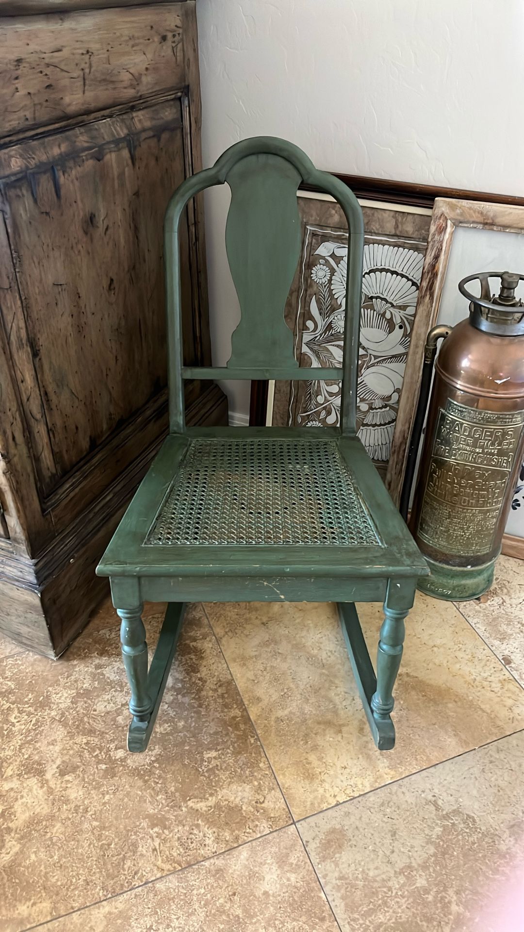 Antique Kids Rocking chair Vintage Green
