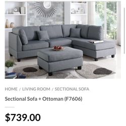 Gray Sectional Sofa With Ottoman