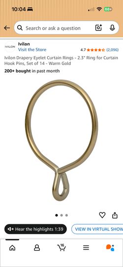 Ivilon Gold Curtain Rings for Curtain Panels and Rod - 42 pieces