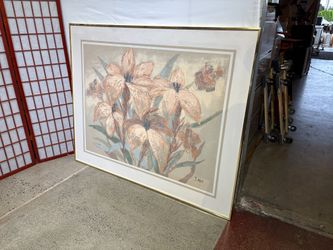 Floral Still Life Print by J. Allen with Gold Frame