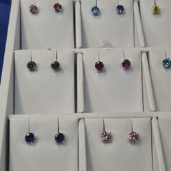 14K White Gold Birthstone Earrings