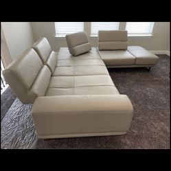 Modern Sectional Adjustable Back Chrome Legs Genuine Leather 