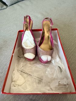 Guess Pink Glitter Peep-Toe Slingback Heels