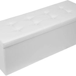 43in Folding Storage Ottoman Bench, Storage Chest, Footrest, Coffee Table, Padded Seat, Faux Leather, Holds up to 660 lb, Brown ULSF703, L(15 x 4