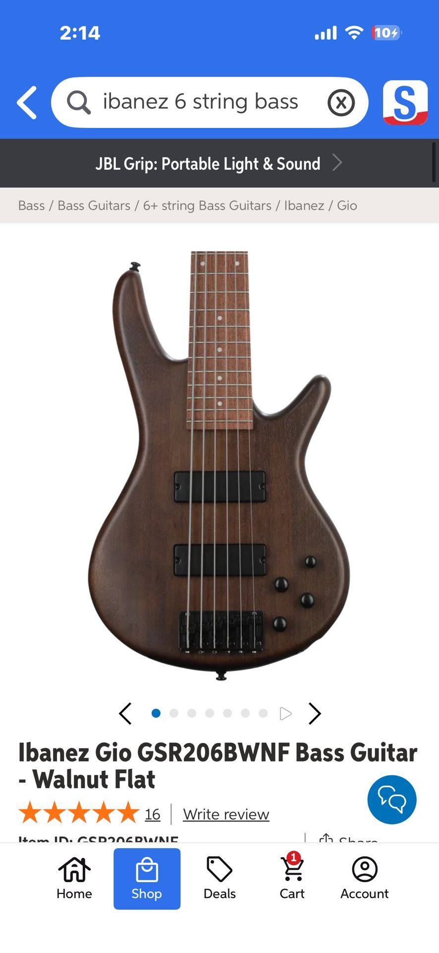 ibáñez 6 string bass w strap