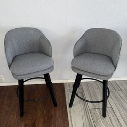 BRAND NEW!! 2 Gray Upholstered Swivel Bar Stools