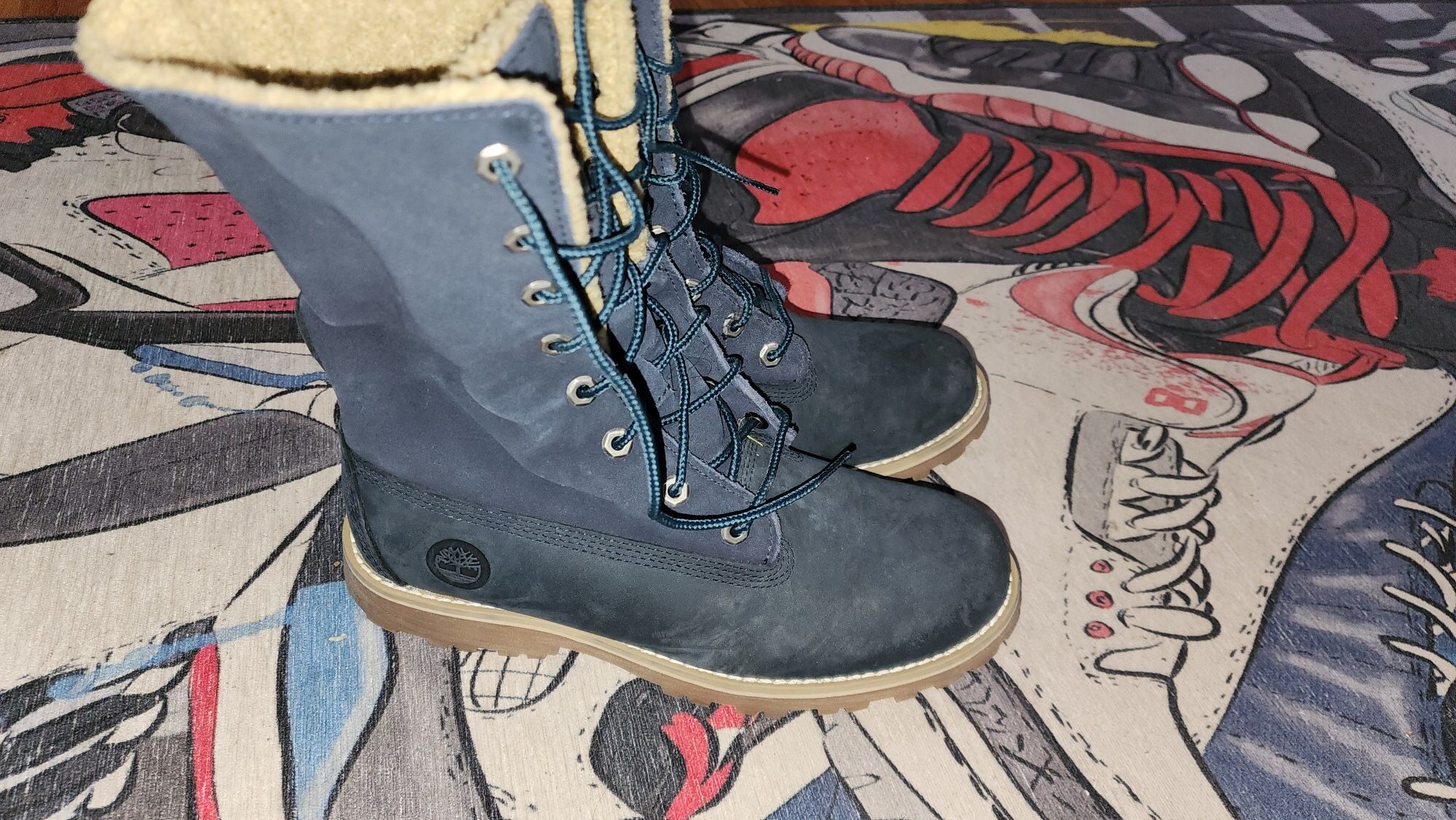 Timberland Big Kids' Boot Fold Down Blue TB01690A Size 4.5Y, Youth, Juniors