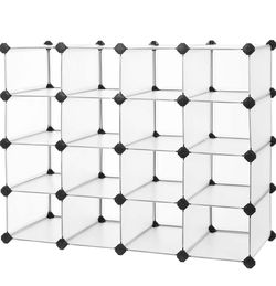 SONGMICS Shoe Rack Interlocking Plastic Organizer DIY Set of 16 Cubes - Clear