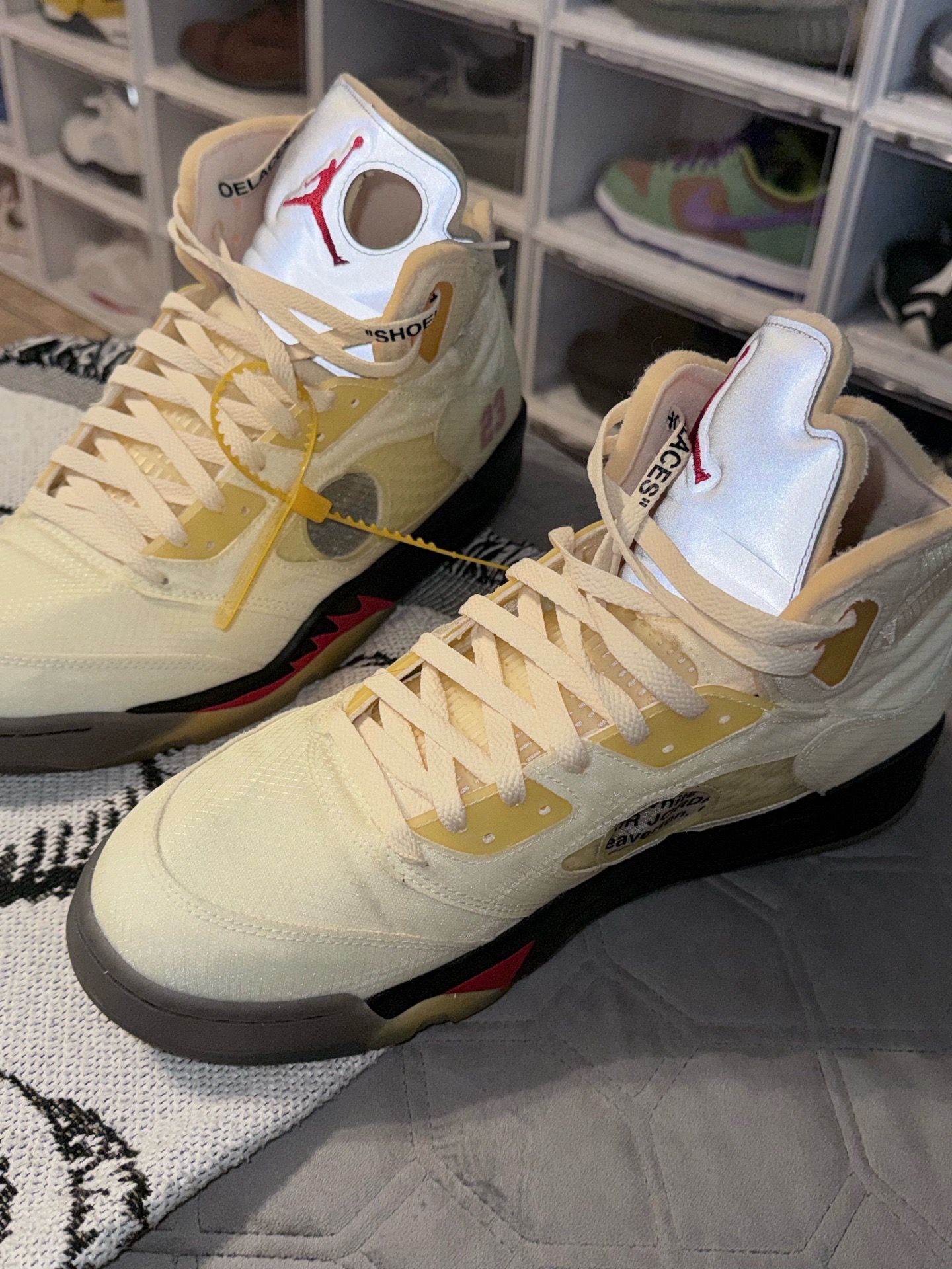 Worn retro 5 Jordan off white Sz 13