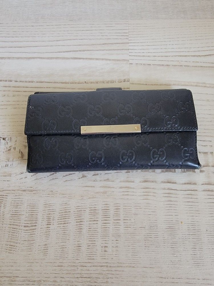 Authentic Gucci Black Guccissima Long Wallet