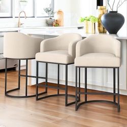 LUE BONA Linen/Fabric 27.0-in H Counter height Upholstered Metal Bar Stool 3 -Pack