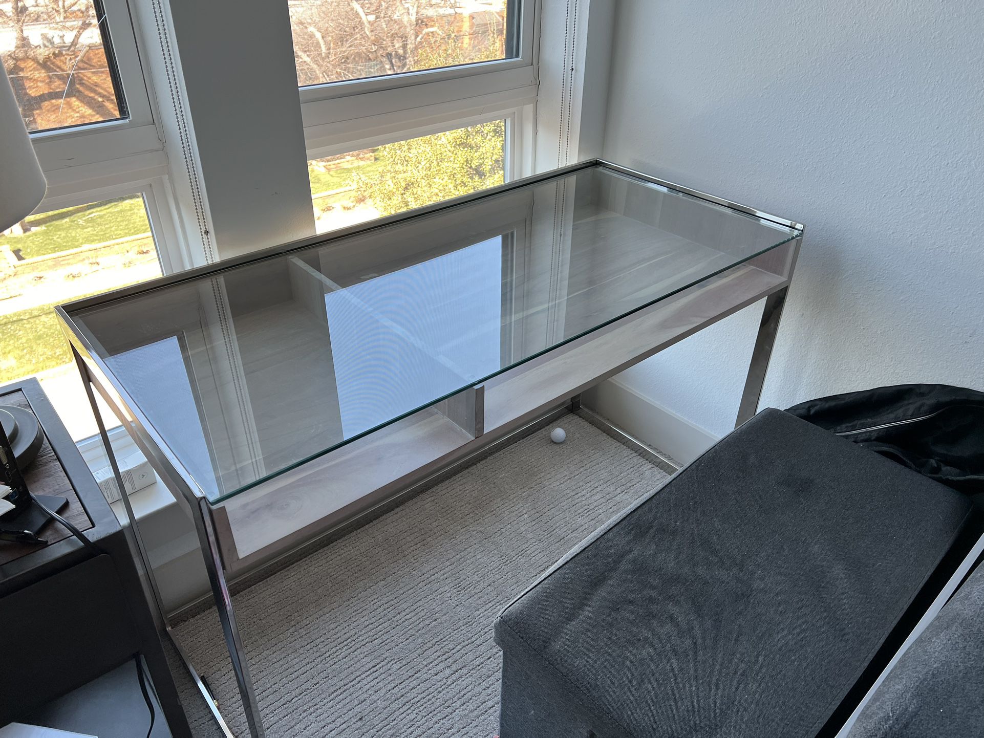 Light brown With Glass Top CB2 desk