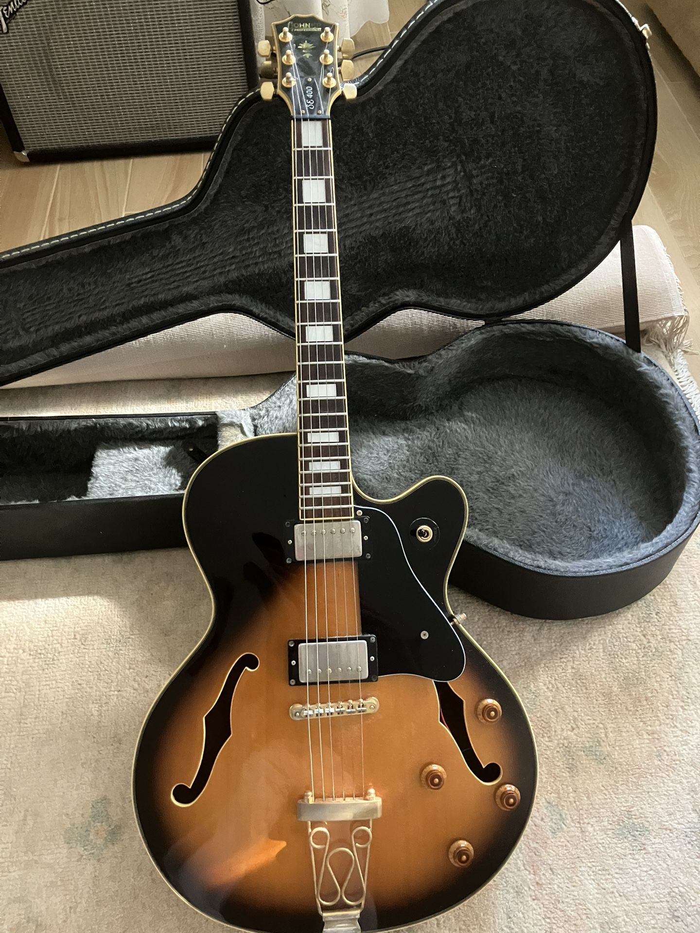 Amber Sunburst Jazz Guitar And Amp Combo