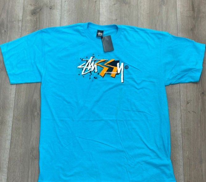 Stussy Geo Tag Abstract Art Blue Tee T Shirt Size XXL 2XL Streetwear