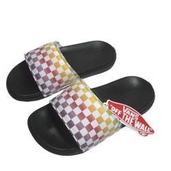 Vans Range Rainbow Check Multicolor Slip On Slide Sandals- Youth Sz 4 NWB