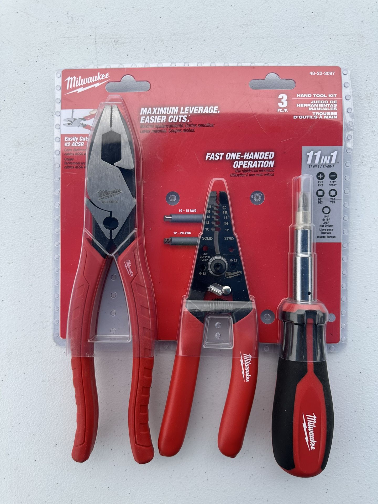 Milwaukee 48-22-3097 3-Piece Hand Tool Kit- New Lineman’s Stripper Driver