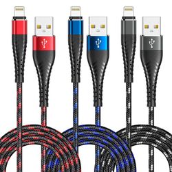 3Pack3Colorful 6FT Lighting Cable [Apple MFi Certified] iPhone Charger Cord Nylon Braided USB Compatible Apple Charger,iPhone 13 12 11 Pro MAX XR XS 8