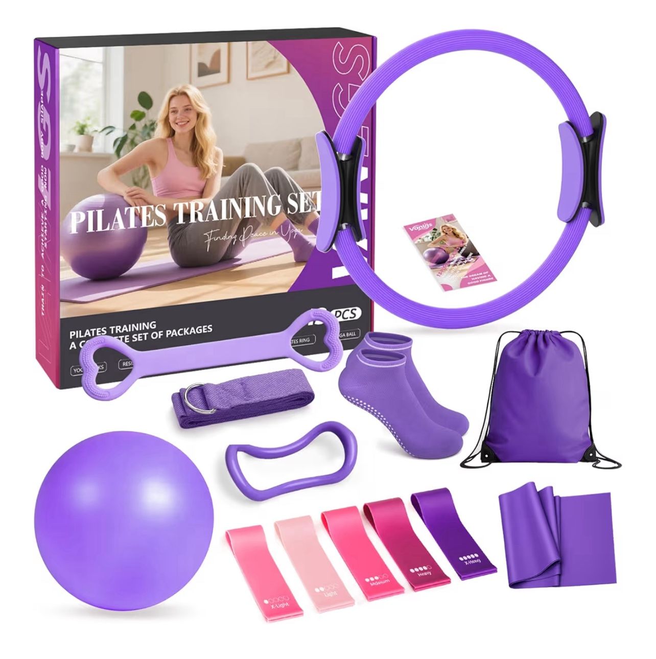 Brandnew Pilates Kit 13Pcs Home Pilates Essentials Workout Kit with 13" Ring, 10" Ball and Resistance Bands for Women at Home Pilates Equipment Set