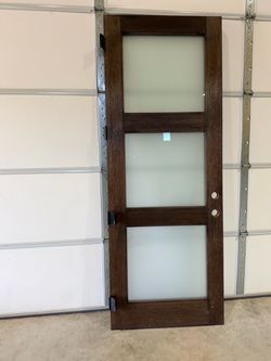 Wood exterior Door with Frosted Glass Panels