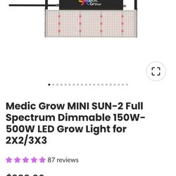 Medic Grow MINI SUN-2 Full Spectrum Dimmable 150W-500W LED Grow Light for 2X2/3X3
