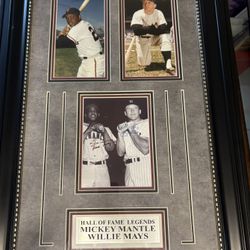 Signed Mickey Mantle & Willie Mays Framed Photo - HOF Legends! W/COA