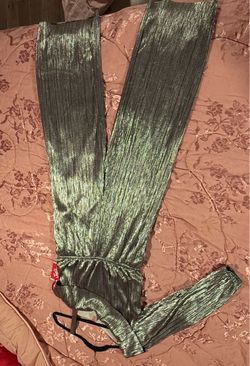 Metallic Pleated Wide-Leg Pants