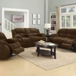 Brand New 2 PC Chocolate Reclining Sofa and Love Seat