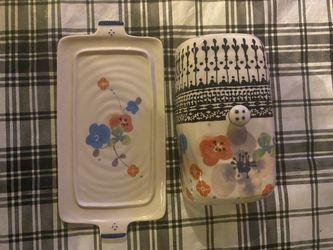 Anthropology Ceramic Butter Dish with Floral Design