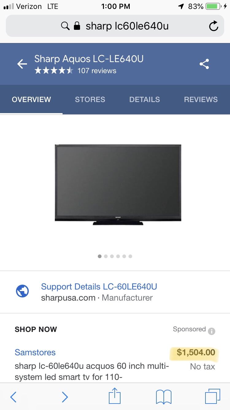 60” inch Sharp Smart TV w/ Free Roku Stick