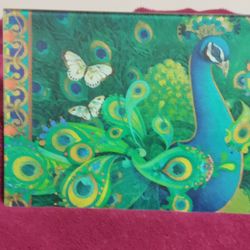 Beautiful Peacock Matted Glass Picture/Table Plaque 