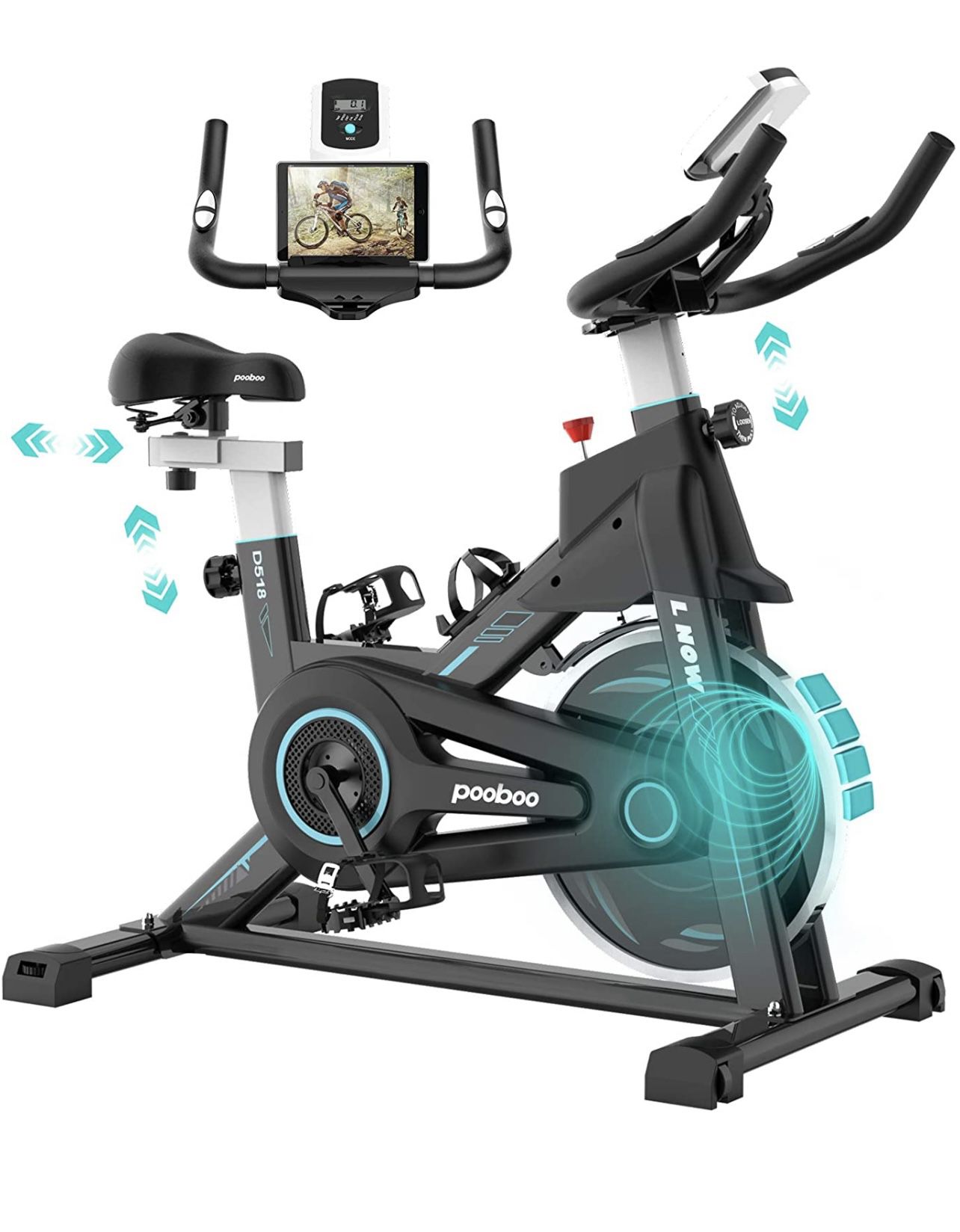 Indoor Cycling Bike Adjustable Seat And Handlebar W/ Device Holder
