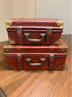 Vintage stacking trunks, brown, small, mid-century