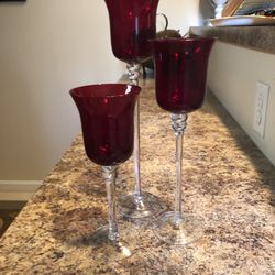 Red Ruby Candle Holder Set Of 3 