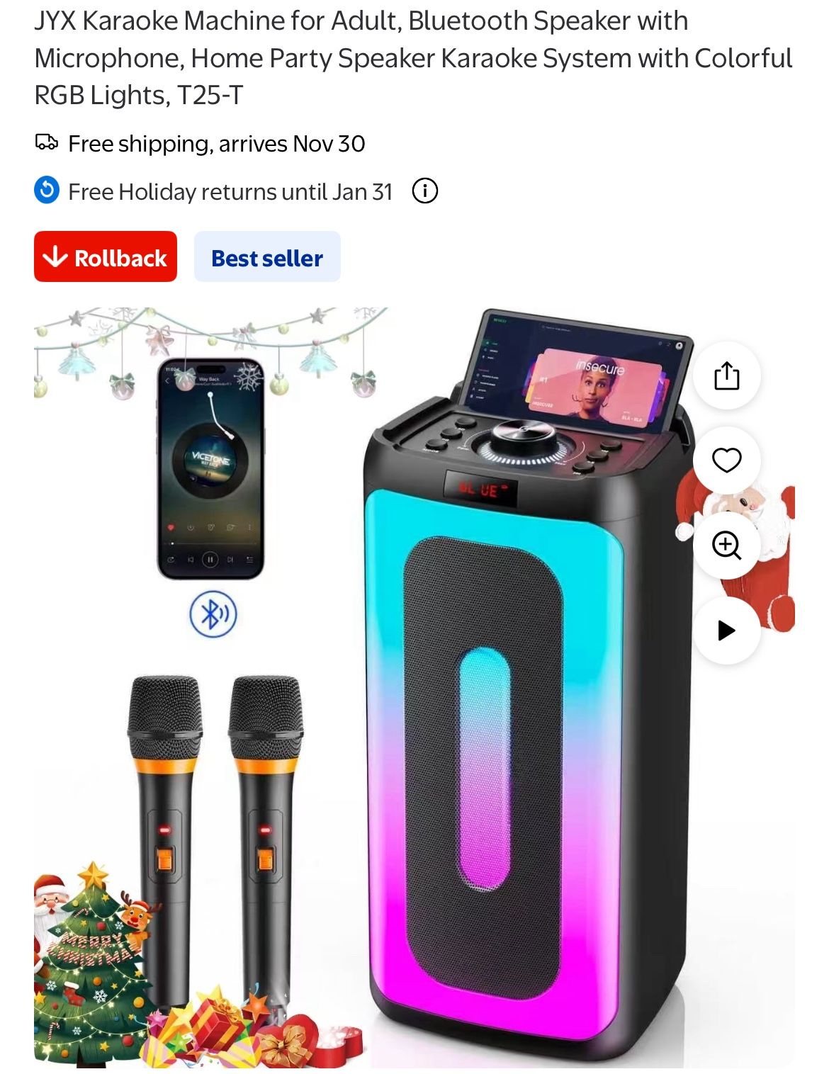 JYX Karaoke Machine for Adult, Bluetooth Speaker with Microphone, Home Party Speaker Karaoke System with Colorful RGB Lights, T25-T