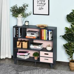 Bookcase Chest Open Shelves Cabinet Home Office Storage Furniture with Drawers