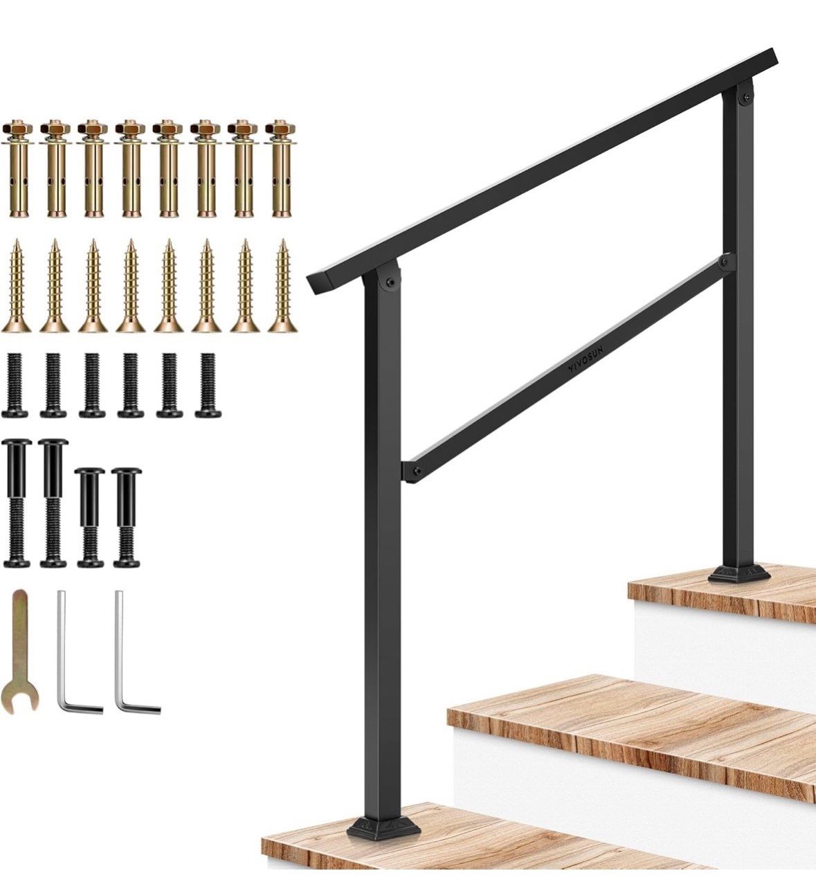 3 Step Stair Handrail, 40" x 36" Fits 1 to 3 Steps,