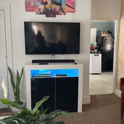 Entertainment Center Tv Stand With LED Lights And Cabinet