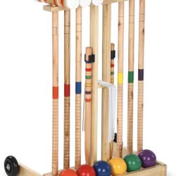 6 Player Croquet Set for Adults Croquet Lawn Game Kit with Wooden Stand for Backyard Lawn Yard Outdoor Games(28 Inch) 