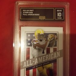 JA'MARR CHASE 2021 LEAF DRAFT ALL-AMERICAN G.M.A  GRADED 10 ROOKIE CARD RC LSU 