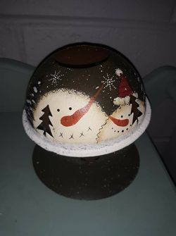 Handpainted country snowman candle holder