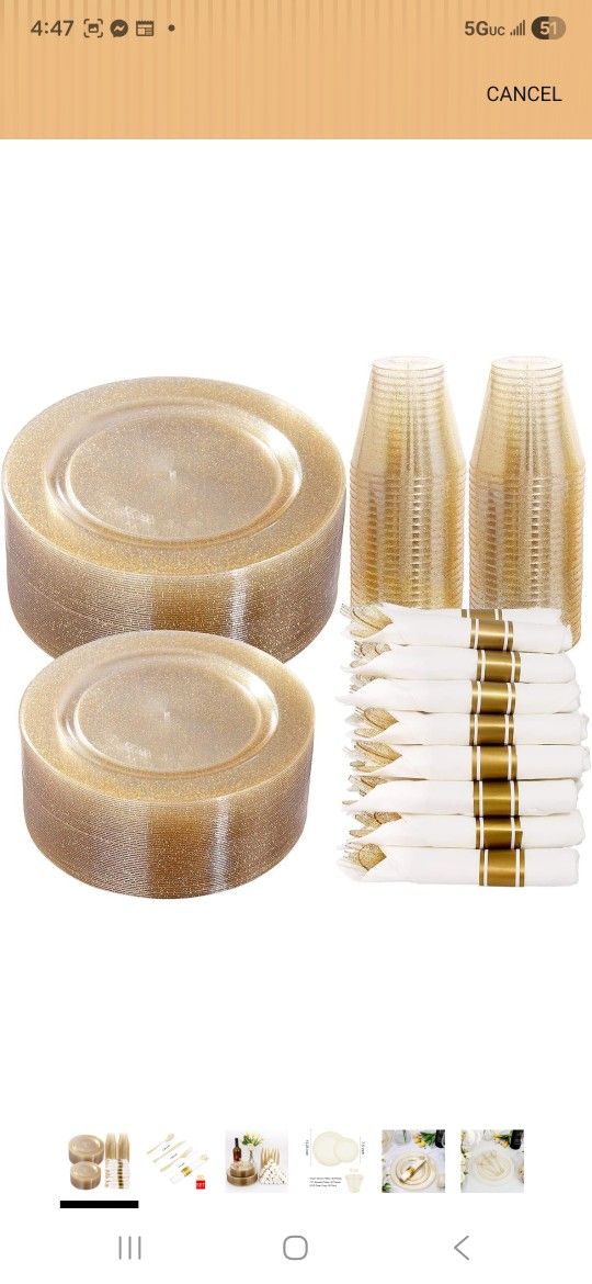 350 Pieces Gold Glitter Dinnerware Set 50