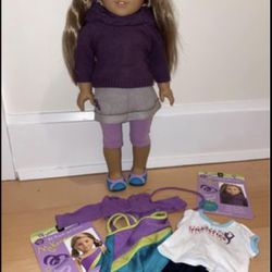 American Girl Doll McKenna and 2 of her Outfits 