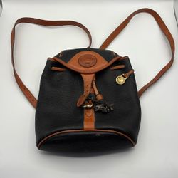 Vintage Dooney And Bourke All Weather Leather Brown Mini Backpack Rare
