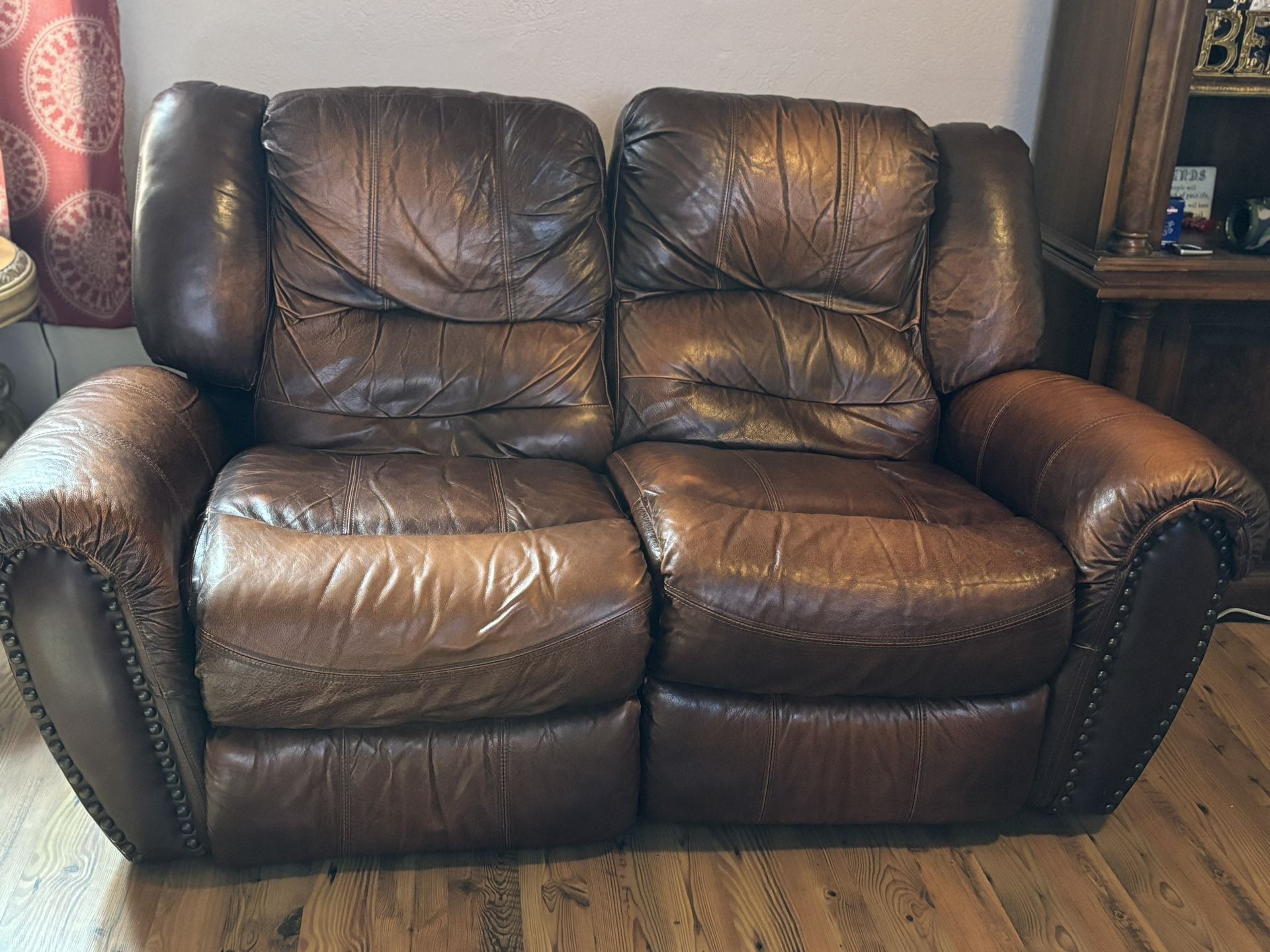 1 Manual Leather Reclining Love Seat & 2 Manual Reclining Couch