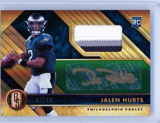 Jalen Hurts 2020 Gold Standard Auto Patch RC # 2/22 1/1 Rookie Year Jersey #