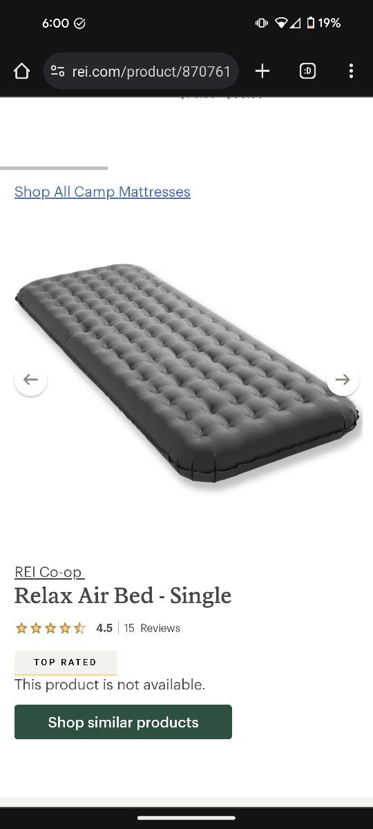 Camping Mattress Pad By REI "Relax" Air Bed 