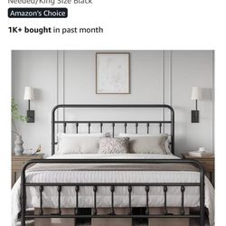 New King Classic Metal Platform Bed Frame Mattress Foundation with Victorian Style Iron #611253
