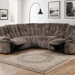 Brand New Brown Super Plush Power Reclining Sectional Sofa 